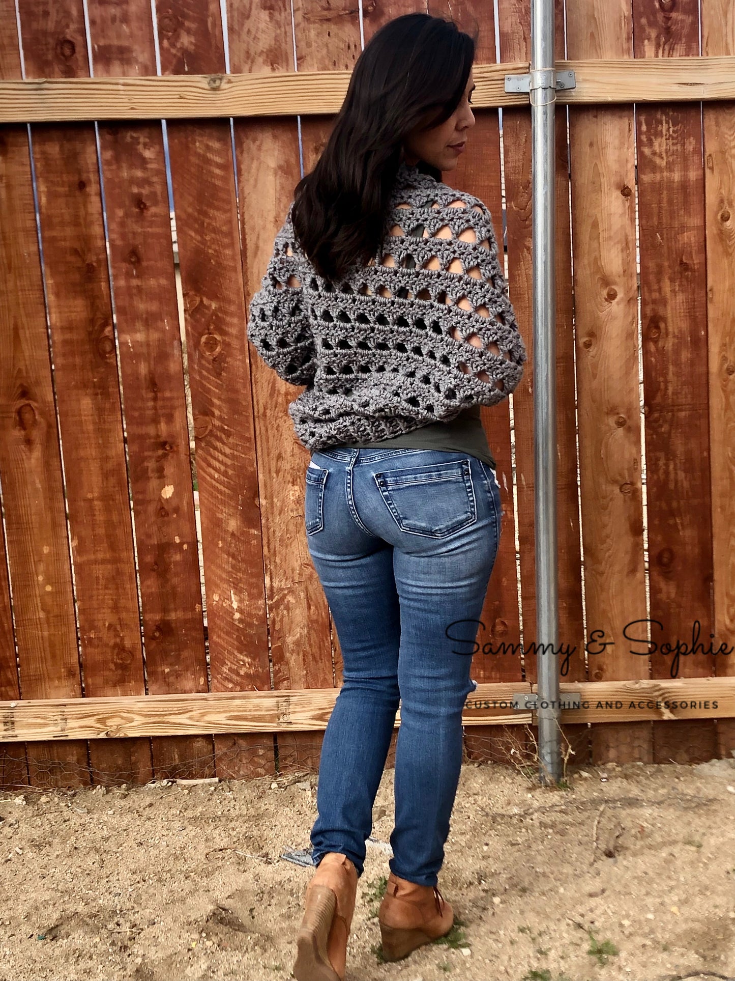 Grey Crochet Shrug - Adult Small