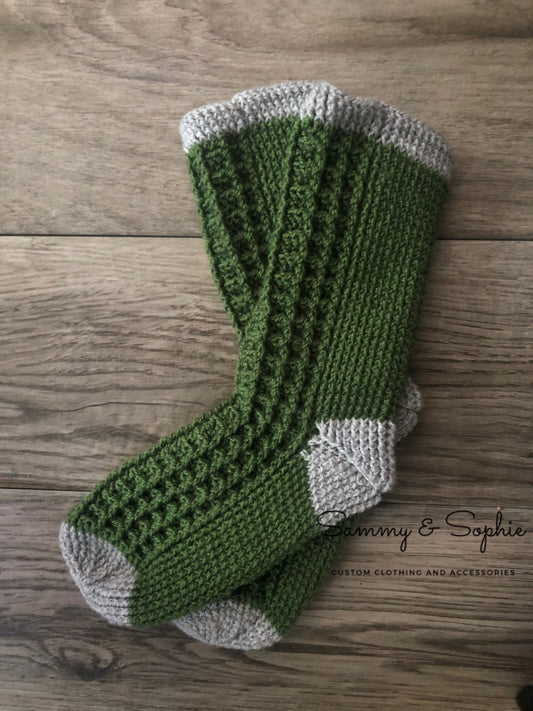 Hunter Green Crocheted Socks - size M